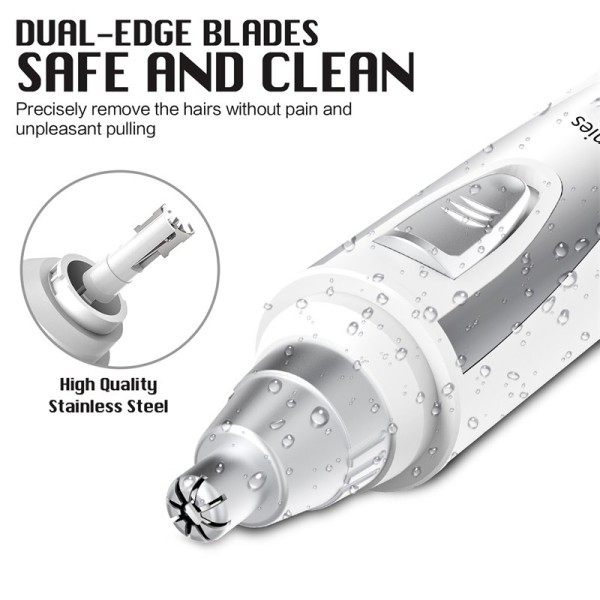 paonies Ear and Nose Hair Trimmer Clipper - 2022 Professional Painless Eyebrow & Facial Hair Trimmer for Men Women, Battery-Operated Trimmer with IPX7 Waterproof, Dual Edge Blades for Easy Cleansing White