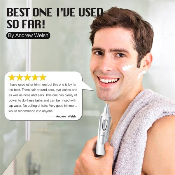 paonies Ear and Nose Hair Trimmer Clipper - 2022 Professional Painless Eyebrow & Facial Hair Trimmer for Men Women, Battery-Operated Trimmer with IPX7 Waterproof, Dual Edge Blades for Easy Cleansing White