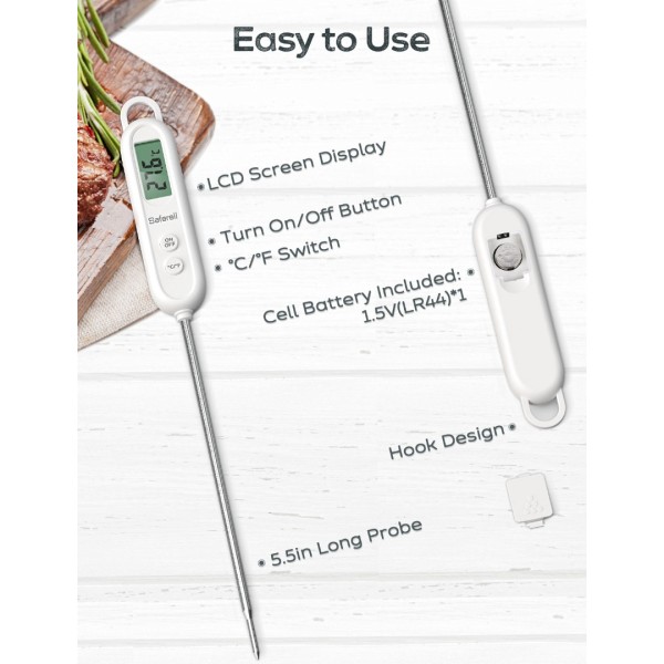 paonies Instant Read Meat Thermometers for Cooking, LCD Display Digital Food Thermometer with 5.5in Long Probe, Cooking Thermometer with Auto Shutdown for Kitchen, Baking, Frying, Grilling, BBQ