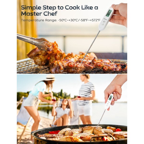 paonies Instant Read Meat Thermometers for Cooking, LCD Display Digital Food Thermometer with 5.5in Long Probe, Cooking Thermometer with Auto Shutdown for Kitchen, Baking, Frying, Grilling, BBQ