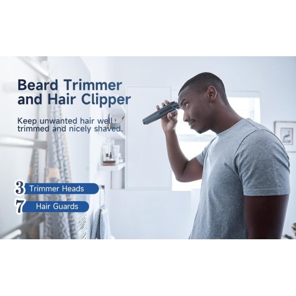 Beard Trimmer Hair Clippers Men, Nose & Ear Trimmer, 9-in-1 Body Groomer Men Kit, Cordless Rechargeable Hair Clippers with 7 Limit Combs, Stainless Steel Blades, Waterproof Razor Extra Long Life
